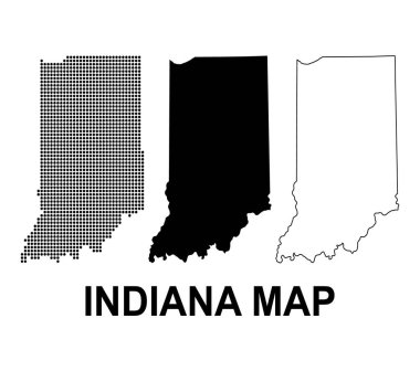 Indiana haritası seti, Amerika Birleşik Devletleri. Düz konsept vektör çizimi .