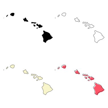 Hawaii haritası seti, Amerika Birleşik Devletleri. Düz konsept simge vektör çizimi .