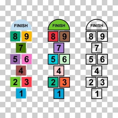 Seksek açık hava ikonu seti, eğlenceli oyun aktif oyun çocuğu, sokak vektör illüstrasyonu .