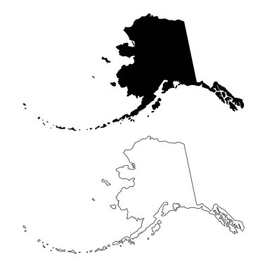 Alaska haritası seti, Amerika Birleşik Devletleri. Düz konsept vektör çizimi .