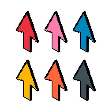 Ok izometrik piksel simgesi seti, ağ imleci fare sembolü, vektör illüstrasyonu .