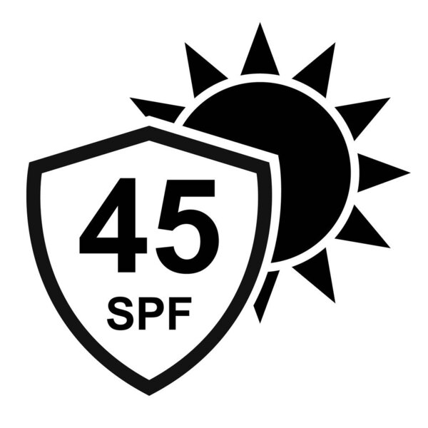 Sun protection factor 45 icon, uv radiation block symbol, sun protect skin vector illustration .
