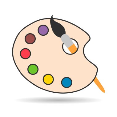 Flat art tool palette with paints color shadow, artist web design graphic vector illustration .