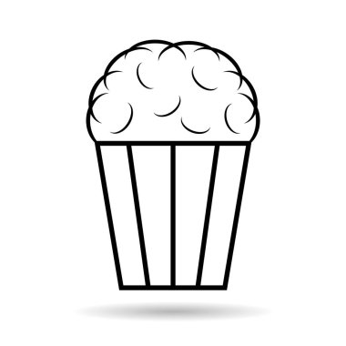 Patlamış mısır tasarımı gölge simgesi, web mısır kutusu abur cubur düz vektör çizim elementi .