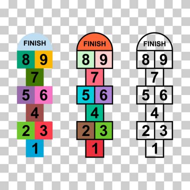 Seksek açık hava ikonu seti, eğlenceli oyun aktif oyun çocuğu, sokak vektör illüstrasyonu .