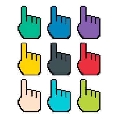 Set of finger pixel icon, web cursor click mouse symbol, computer pointer vector illustration .