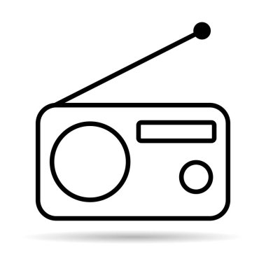 Retro radio station icon shadow, flat isolated music sound media button, web vector illustration .