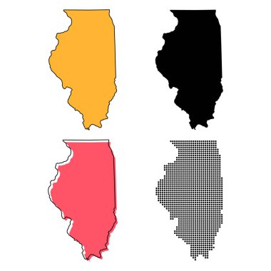 Illinois haritası seti, Amerika Birleşik Devletleri. Düz konsept vektör çizimi .