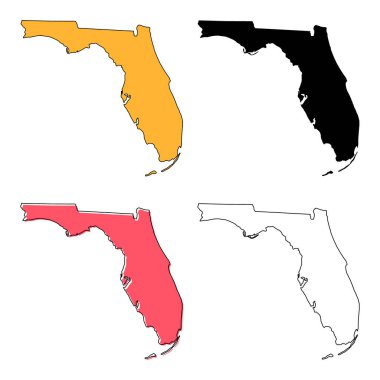 Florida haritası seti, Amerika Birleşik Devletleri. Düz konsept vektör çizimi .