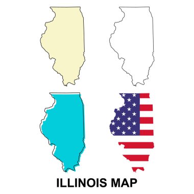 Illinois haritası seti, Amerika Birleşik Devletleri. Düz konsept vektör çizimi .