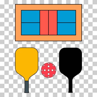 Pickleball raket sporu seti, kapalı kürek simgesi, düz web sembolü illüstrasyonu .