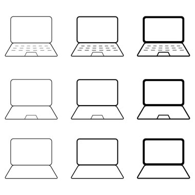 Dizüstü bilgisayarın düz web simgesi, dizüstü bilgisayar teknolojisi sembolü, boş ekran vektör illüstrasyonu .