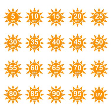 Set of Sun protection factor icon, uv radiation block symbol, sun protect skin vector illustration .