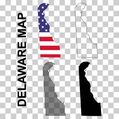 Bir dizi Delaware haritası, Amerika Birleşik Devletleri. Düz konsept vektör çizimi .
