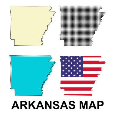 Arkansas haritası seti, Amerika Birleşik Devletleri. Düz konsept simge vektör çizimi .
