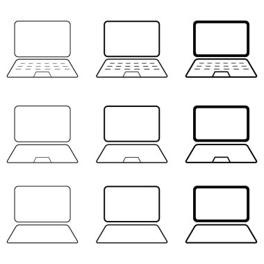Dizüstü bilgisayarın düz web simgesi, dizüstü bilgisayar teknolojisi sembolü, boş ekran vektör illüstrasyonu .