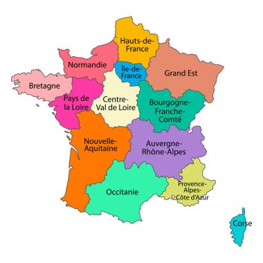 Fransa bölgeleri harita sembolü şekli, seyahat web düz konsept ikon sembolü illüstrasyonu .