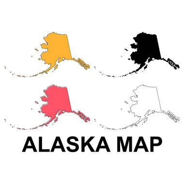 Alaska haritası seti, Amerika Birleşik Devletleri. Düz konsept vektör çizimi .