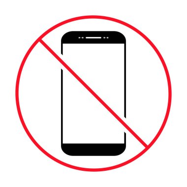 Cep telefonu yasaklanmış simge, kullanım dışı telefon işareti, akıllı telefon etiketi illüstrasyonunu yasakla .