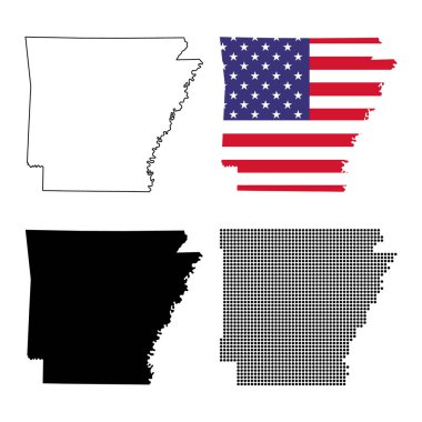 Arkansas haritası seti, Amerika Birleşik Devletleri. Düz konsept simge vektör çizimi .