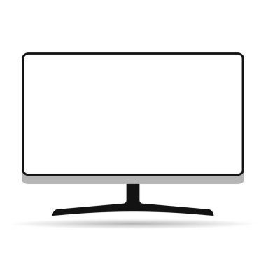 İnce pc monitör gölge simgesi, teknoloji aygıtı ekipman sembolü, web vektör illüstrasyonu .
