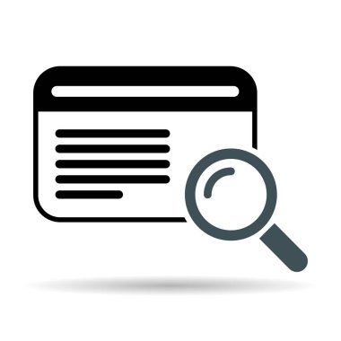 Arama sonucu gölge simgesi, araştırma veri raporu imzası, kontrol analizi vektör illüstrasyonu .