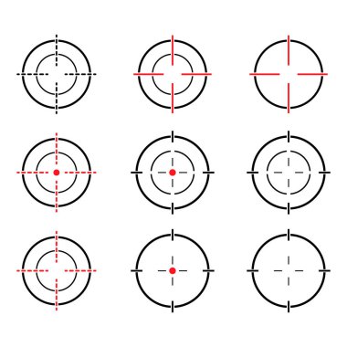 Crosshair ordusu hedef simgesi kümesi, çapraz işaret işareti, grafik vektör illüstrasyonu .