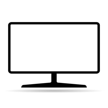 İnce pc monitör gölge simgesi, teknoloji aygıtı ekipman sembolü, web vektör illüstrasyonu .