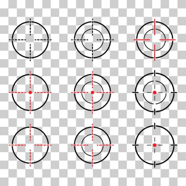 Crosshair ordusu hedef simgesi kümesi, çapraz işaret işareti, grafik vektör illüstrasyonu .