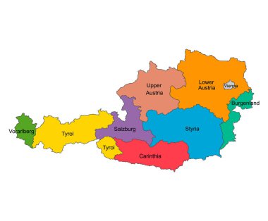 Avusturya harita sembolü şekli, seyahat ağı düz konsept vektör gösterimi .