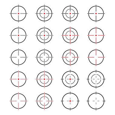 Crosshair ordusu hedef simgesi kümesi, çapraz işaret işareti, grafik vektör illüstrasyonu .