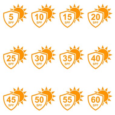 Set of Sun protection factor icon, uv radiation block symbol, sun protect skin vector illustration .