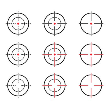 Crosshair ordusu hedef simgesi kümesi, çapraz işaret işareti, grafik vektör illüstrasyonu .