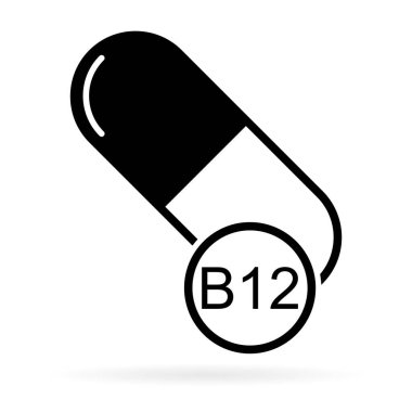 B12 vitamini ikon gölgesi, sağlıklı ilaç ilave sembolü, karmaşık mineral vektör çizimi .