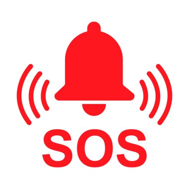 SOS yardım simgesi, güvenlik desteği uyarısı düz tasarım, vektör illüstrasyonunu kaydet .