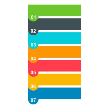 Yedi adım enfografik dikey diyagram, iş bilgisi tasarımı, grafik vektör illüstrasyonu .
