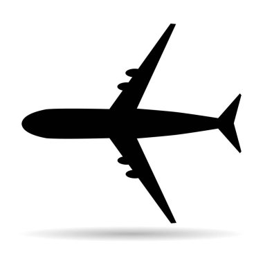 Uçak yolculuğu gölge sembolü, düzlem tasarımı şekil simgesi, uçak sineği çizimi .