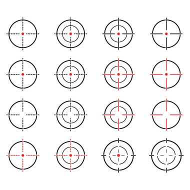 Crosshair ordusu hedef simgesi kümesi, çapraz işaret işareti, grafik vektör illüstrasyonu .
