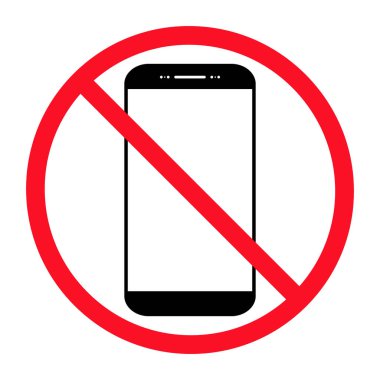 Cep telefonu yasaklanmış simge, kullanım dışı telefon işareti, akıllı telefon etiketi illüstrasyonunu yasakla .