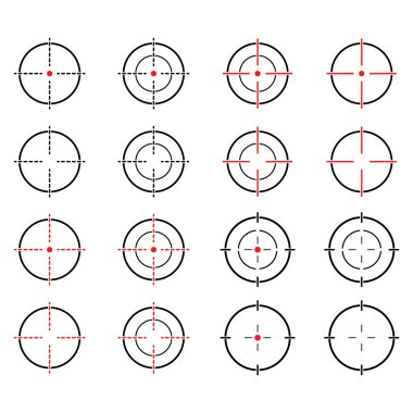 Crosshair ordusu hedef simgesi kümesi, çapraz işaret işareti, grafik vektör illüstrasyonu .