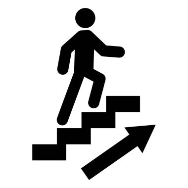 Merdiven yukarı ok grafik simgesi. Düz web yürüyüşü adım tasarım vektör çizimi .