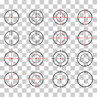 Crosshair ordusu hedef simgesi kümesi, çapraz işaret işareti, grafik vektör illüstrasyonu .
