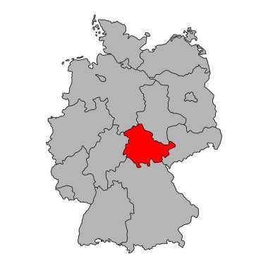 Almanya 'nın Thüringen haritası ikonu, coğrafi boşluk konsepti, izole edilmiş grafik arkaplan çizimi .