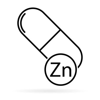 Mineral Zn ikon gölgesi, sağlıklı ilaç ilave sembolü, karmaşık vitamin vektör çizimi .