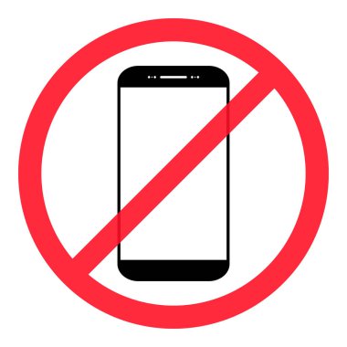 Cep telefonu yasaklanmış simge, kullanım dışı telefon işareti, akıllı telefon etiketi illüstrasyonunu yasakla .