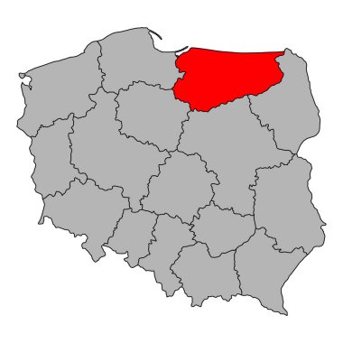 Polonya 'nın Warmia Masuria haritası şekli, seyahat web düz konsept ikonu çizimi .