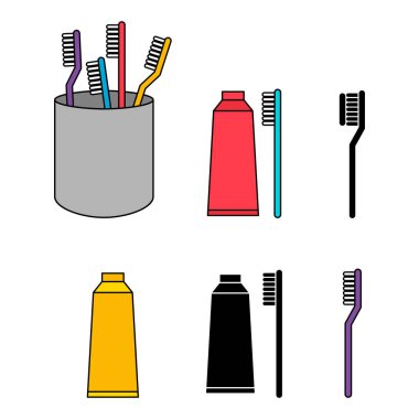 Diş fırçası bakım ikonu, diş hijyeni web işaret çizelgesi çizimi .