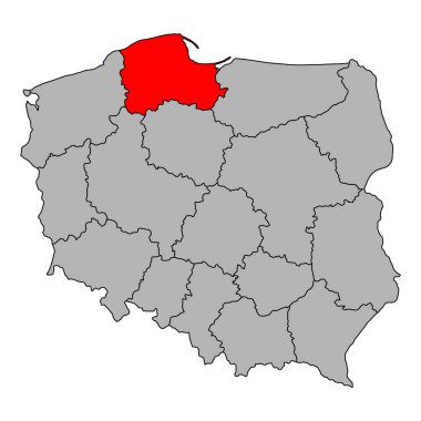 Polonya 'nın Pomerania haritası şekli, seyahat web düz konsept vektör çizimi .