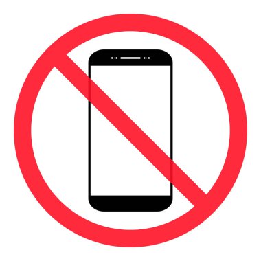 Cep telefonu yasaklanmış simge, kullanım dışı telefon işareti, akıllı telefon etiketi illüstrasyonunu yasakla .