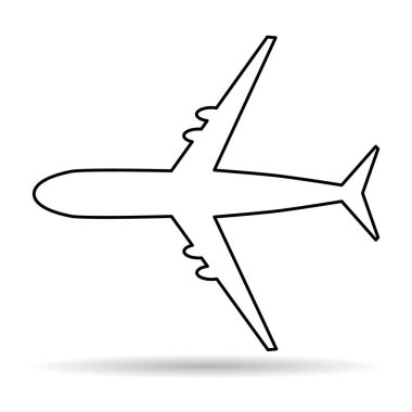 Uçak yolculuğu gölge sembolü, düzlem tasarımı şekil simgesi, uçak sineği çizimi .